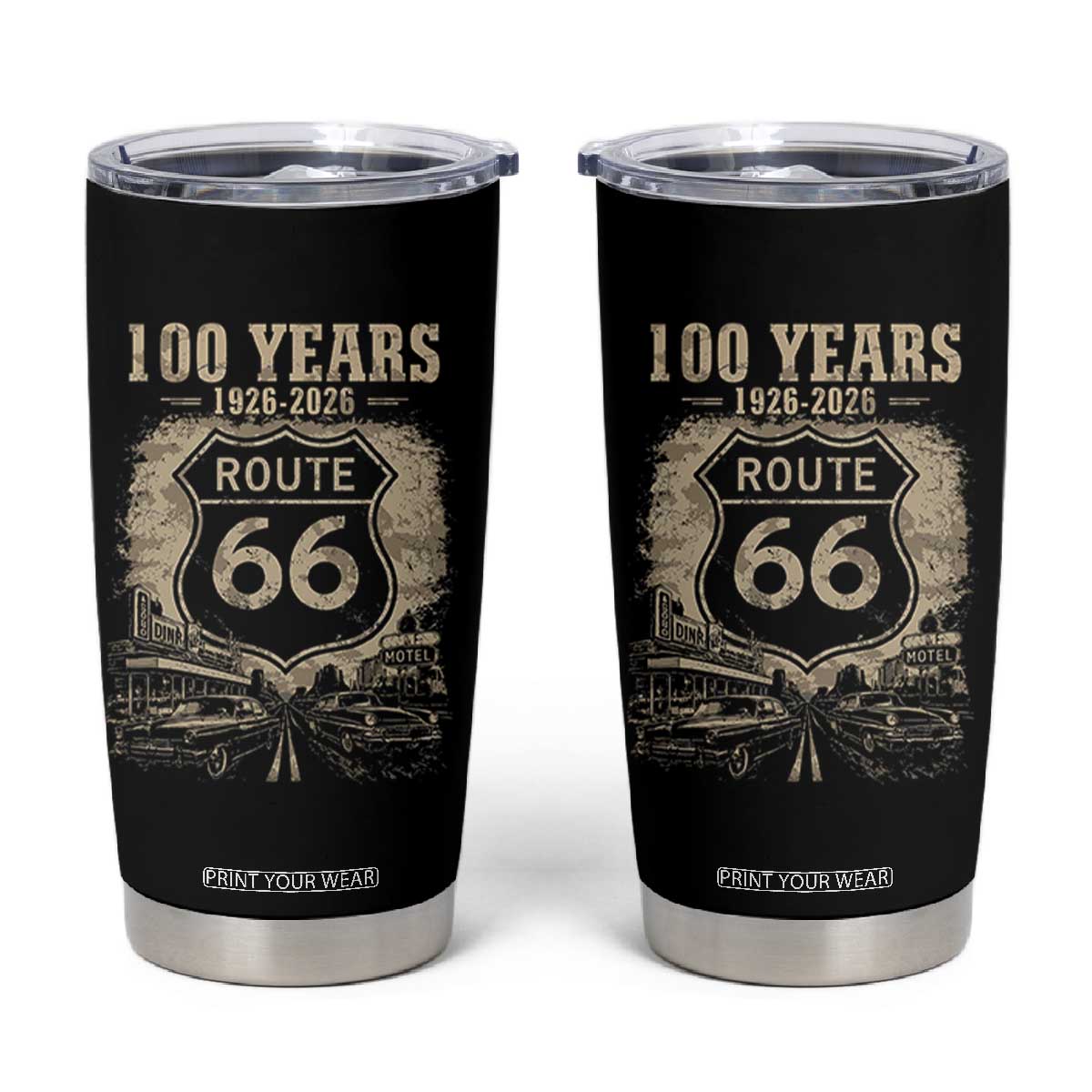 Route Highway 66 100 Year Centennial Anniversary Souvenir Tumbler Cup TS14 Black Print Your Wear