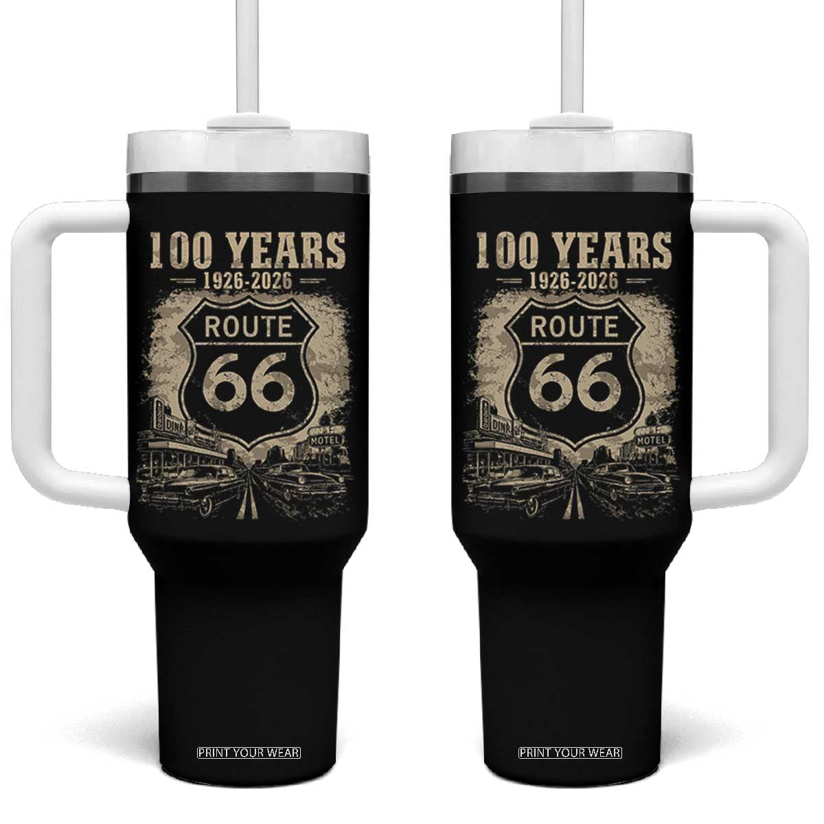 Route Highway 66 100 Year Centennial Anniversary Souvenir Tumbler With Handle TS14 One Size: 40 oz Black Print Your Wear