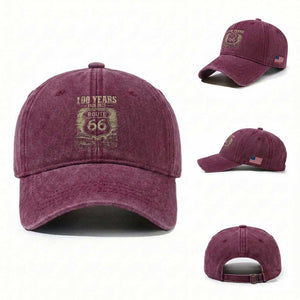 Route Highway 66 100 Year Centennial Anniversary Souvenir Washed Cotton Baseball Cap TS14 Washed Cap Universal Fit Burgundy Print Your Wear