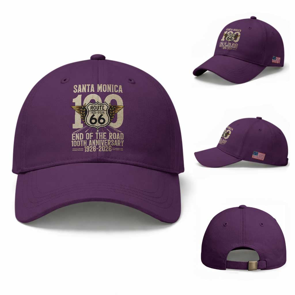 Route Highway 66 100 Year Centennial Anniversary Souvenir Baseball Cap Santa Monica End of the Road TS14 Baseball Cap Universal Fit Purple Print Your Wear