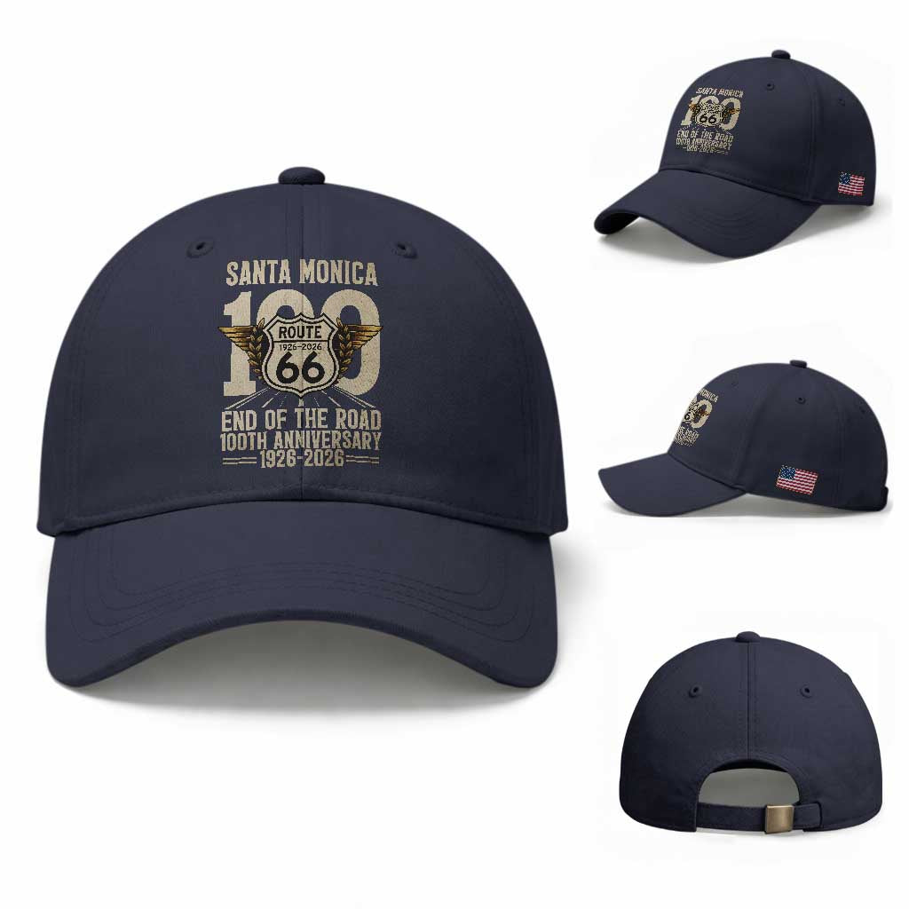 Route Highway 66 100 Year Centennial Anniversary Souvenir Baseball Cap Santa Monica End of the Road TS14 Baseball Cap Universal Fit Navy Print Your Wear