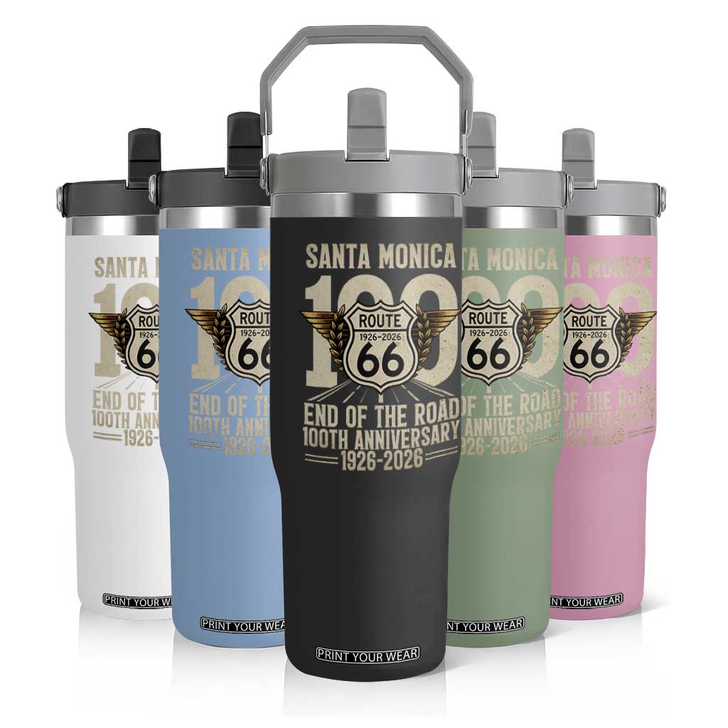 Route Highway 66 100 Year Centennial Anniversary Souvenir Flip Straw Tumbler Santa Monica End of the Road TS14 Print Your Wear