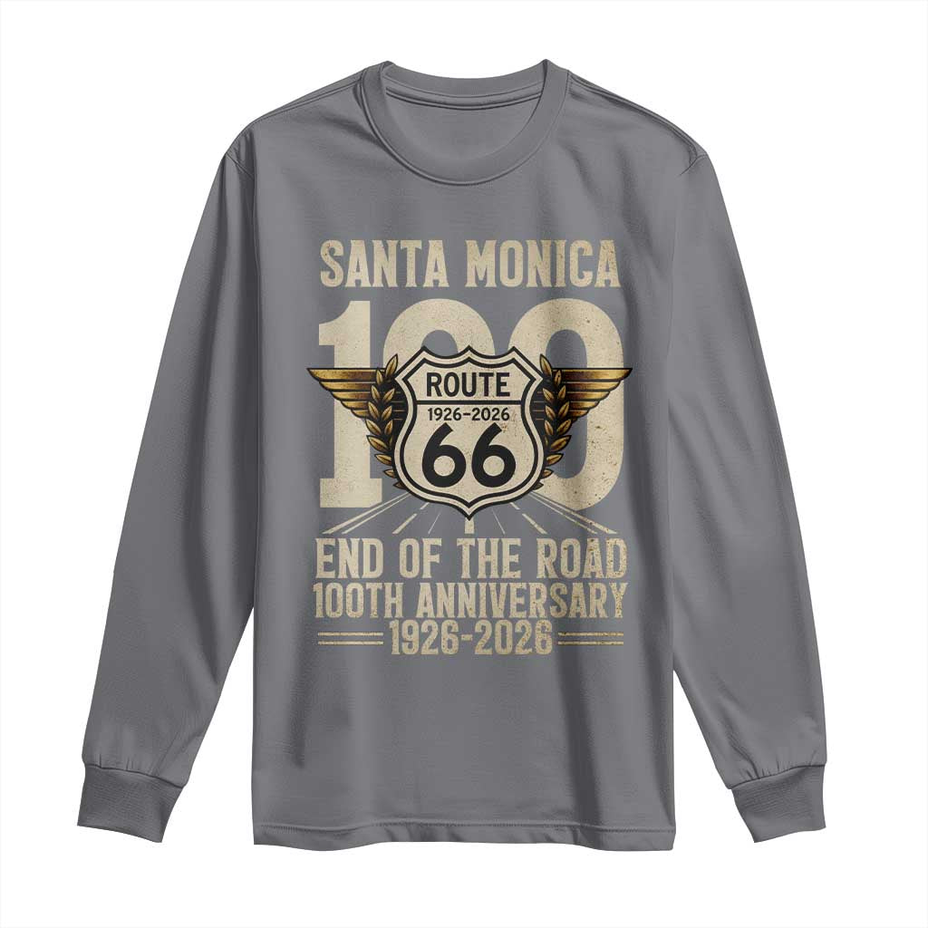Route Highway 66 100 Year Centennial Anniversary Souvenir Long Sleeve Shirt Santa Monica End of the Road TS14 Charcoal Print Your Wear