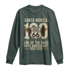Route Highway 66 100 Year Centennial Anniversary Souvenir Long Sleeve Shirt Santa Monica End of the Road TS14 Dark Forest Green Print Your Wear