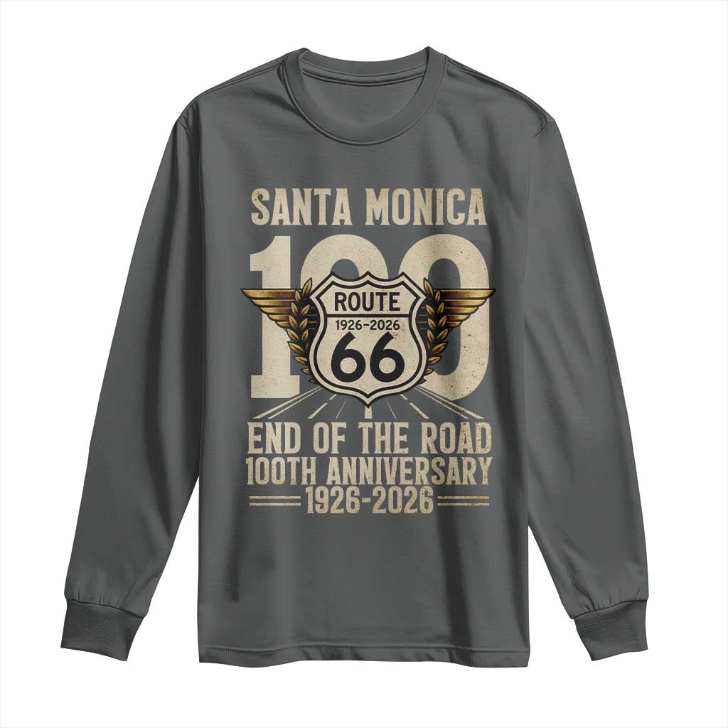 Route Highway 66 100 Year Centennial Anniversary Souvenir Long Sleeve Shirt Santa Monica End of the Road TS14 Dark Heather Print Your Wear