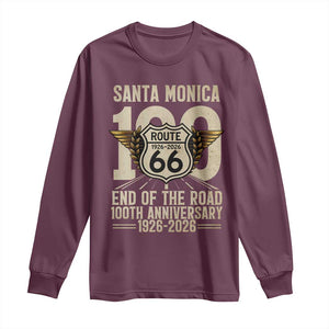 Route Highway 66 100 Year Centennial Anniversary Souvenir Long Sleeve Shirt Santa Monica End of the Road TS14 Maroon Print Your Wear