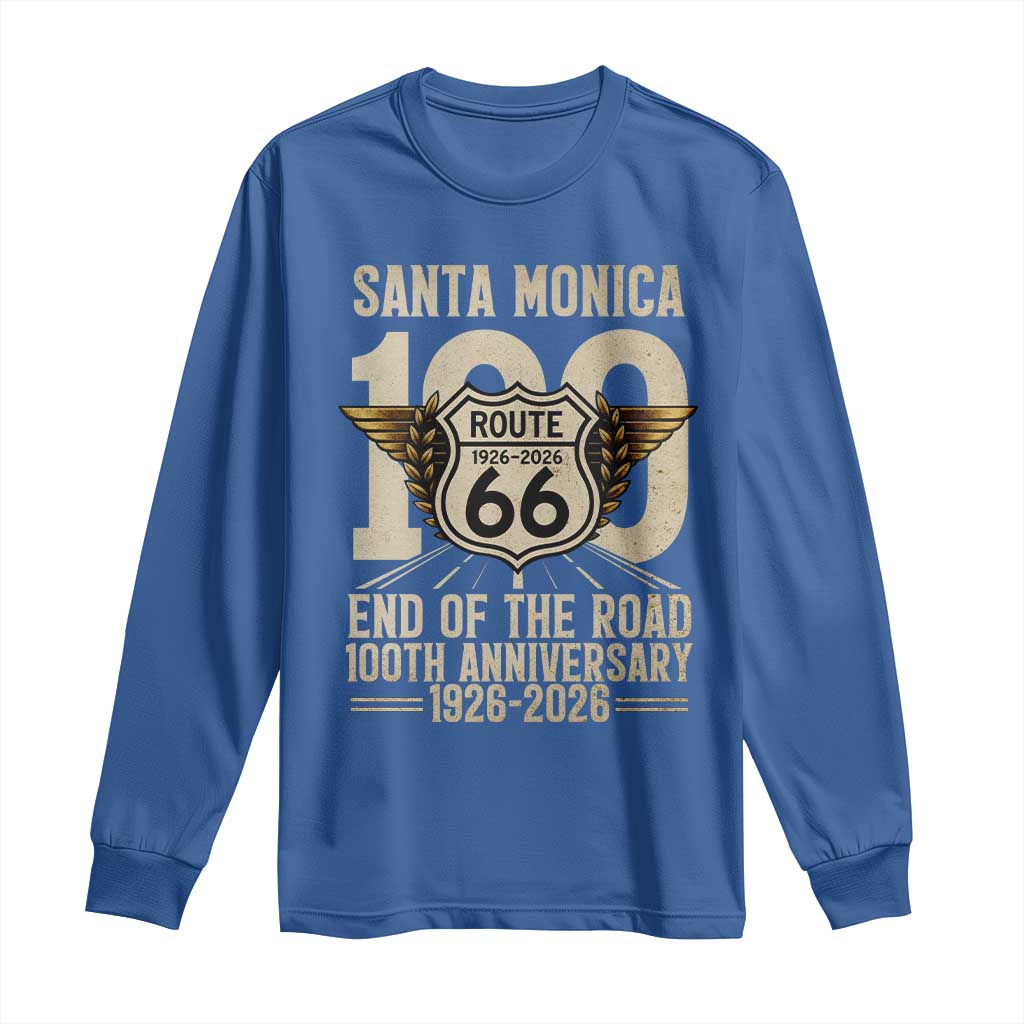 Route Highway 66 100 Year Centennial Anniversary Souvenir Long Sleeve Shirt Santa Monica End of the Road TS14 Royal Blue Print Your Wear