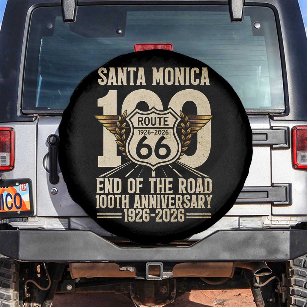 Route Highway 66 100 Year Centennial Anniversary Souvenir Spare Tire Cover Santa Monica End of the Road TS14 No hole Black Print Your Wear