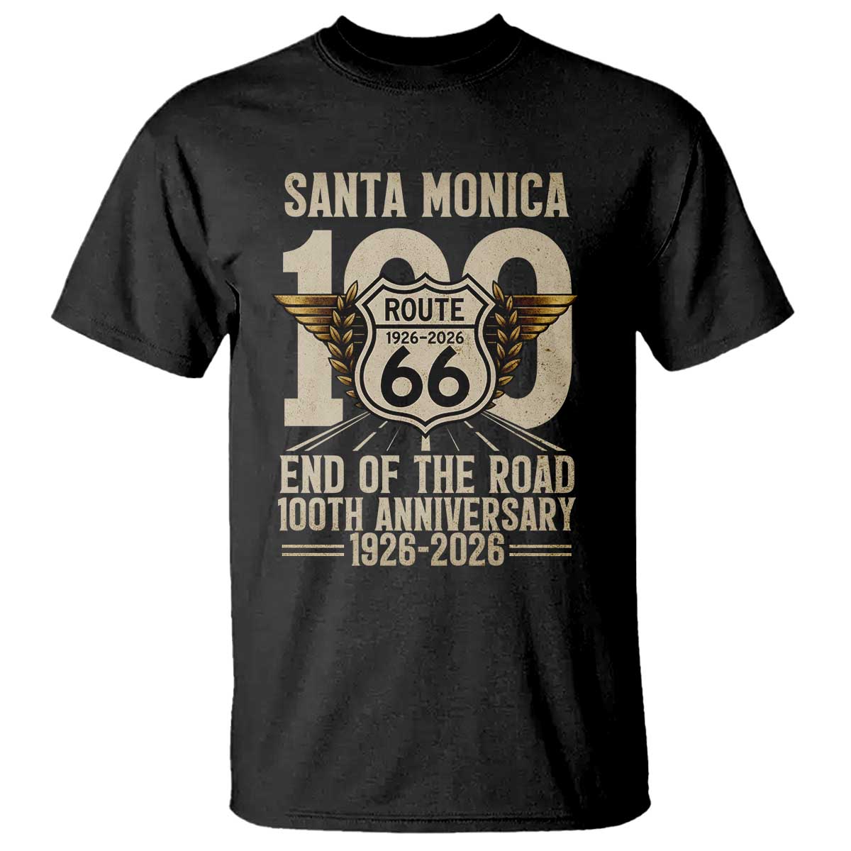 Route Highway 66 100 Year Centennial Anniversary Souvenir T Shirt Santa Monica End of the Road TS14 Black Print Your Wear