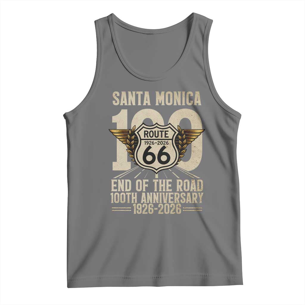 Route Highway 66 100 Year Centennial Anniversary Souvenir Tank Top Santa Monica End of the Road TS14 Black Heather Print Your Wear