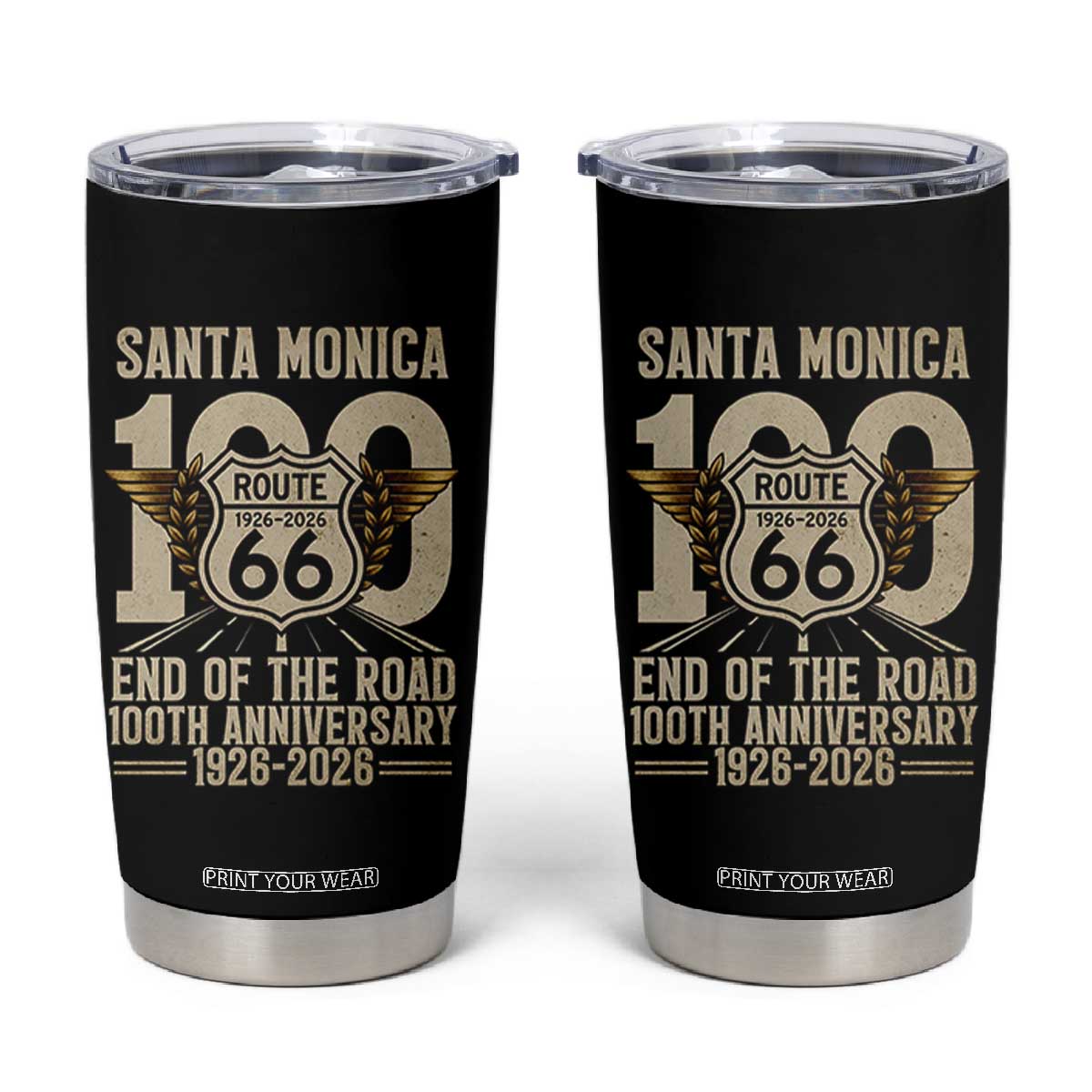 Route Highway 66 100 Year Centennial Anniversary Souvenir Tumbler Cup Santa Monica End of the Road TS14 Black Print Your Wear