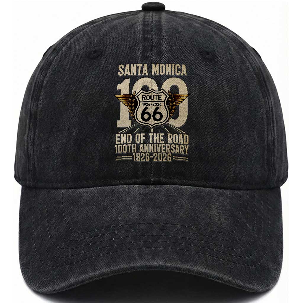 Route Highway 66 100 Year Centennial Anniversary Souvenir Washed Cotton Baseball Cap Santa Monica End of the Road TS14 Print Your Wear