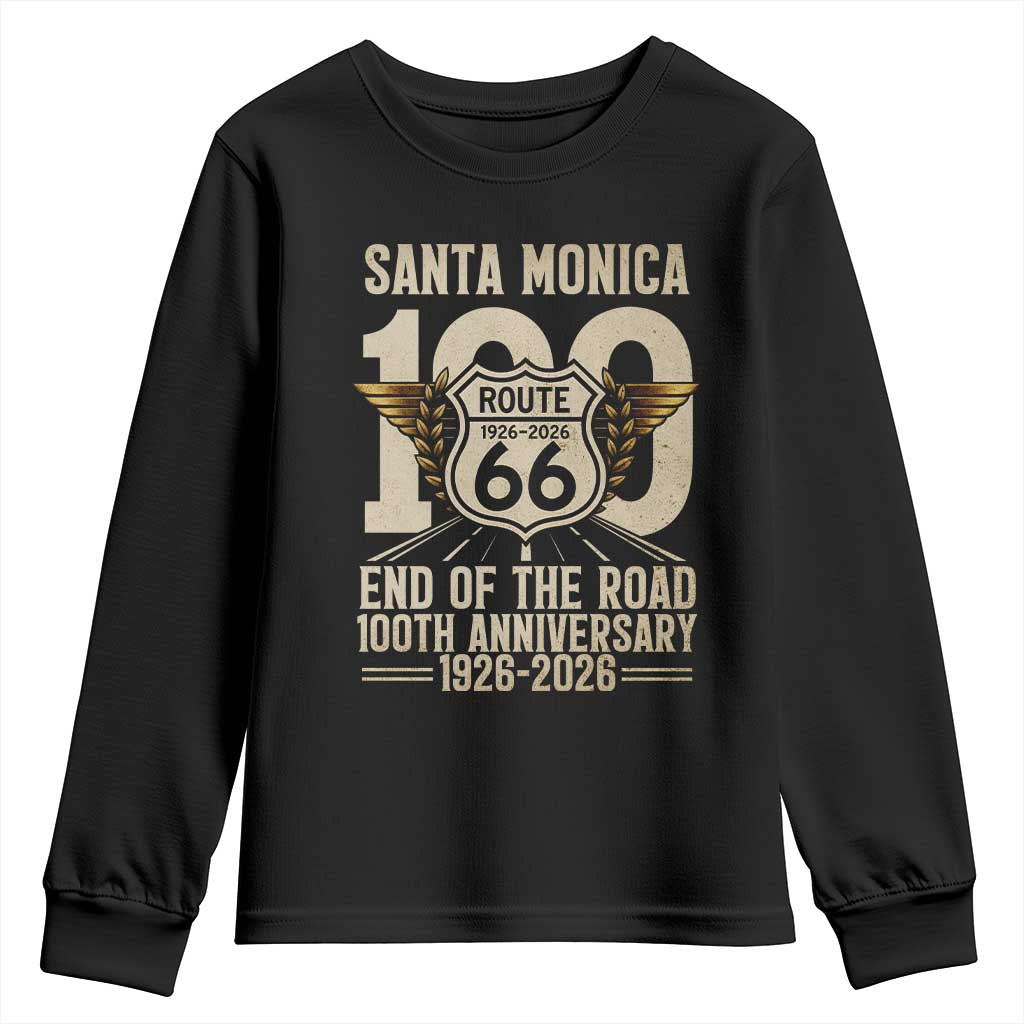 Route Highway 66 100 Year Centennial Anniversary Souvenir Youth Sweatshirt Santa Monica End of the Road TS14 Black Print Your Wear