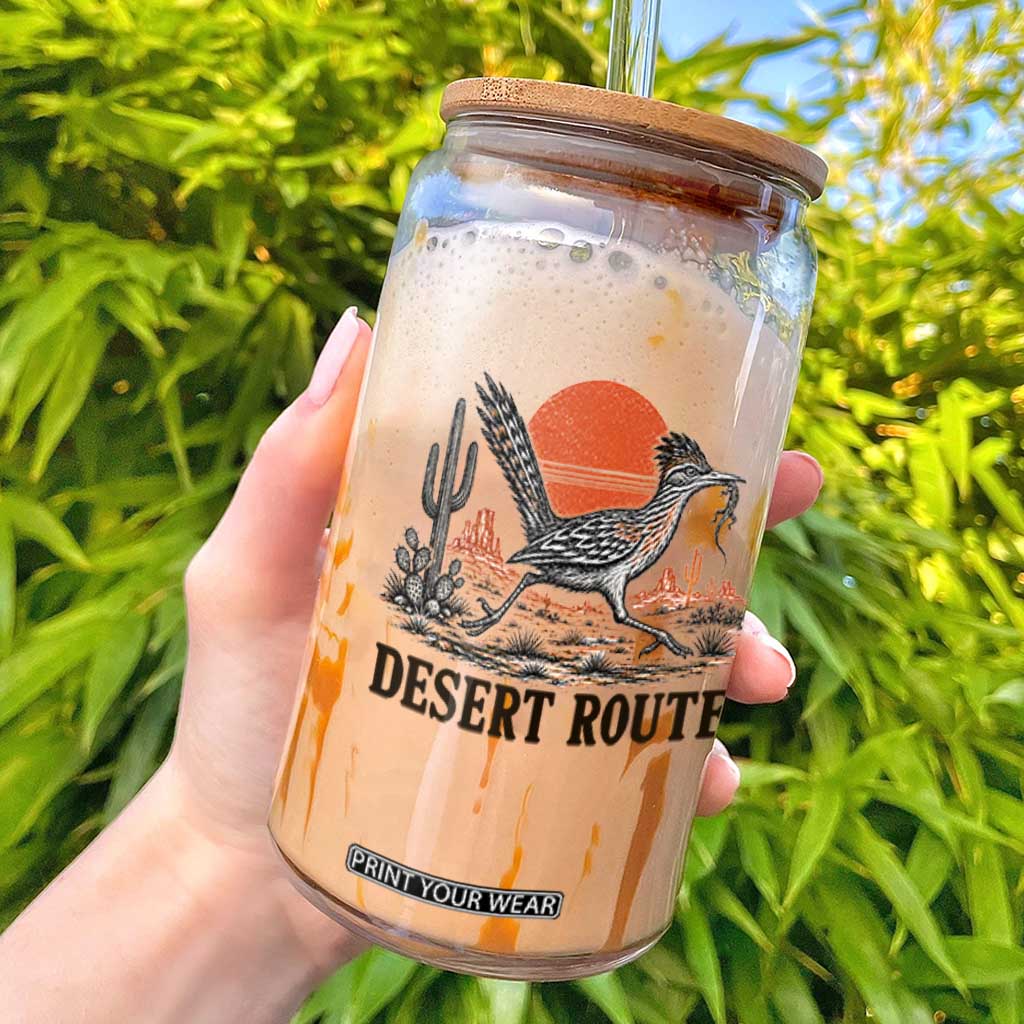 Arizona Roadrunner Bird Desert Landscape Cactus Glass Can TS14 White Print Your Wear