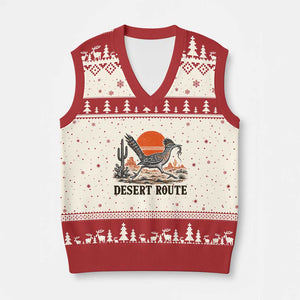 Arizona Roadrunner Bird Desert Landscape Cactus V-Neck Knit Sweater Vest TS14 Beige Red Print Your Wear