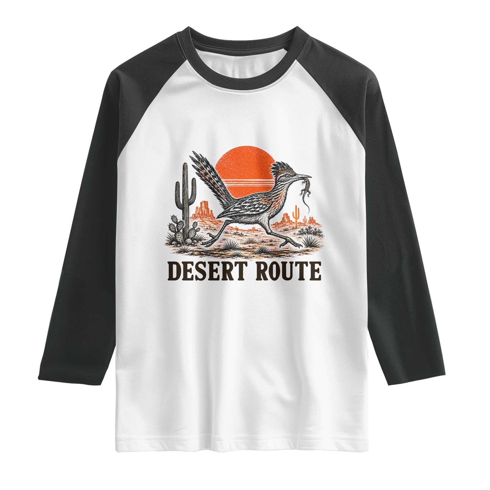 Arizona Roadrunner Bird Desert Landscape Cactus Raglan Shirt TS14 White Black Print Your Wear