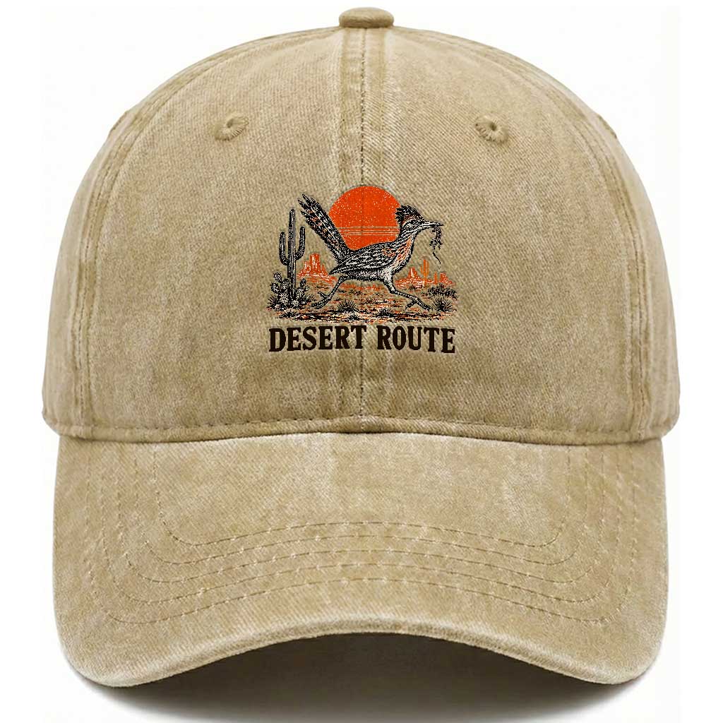 Arizona Roadrunner Bird Desert Landscape Cactus Washed Cotton Baseball Cap TS14 Print Your Wear
