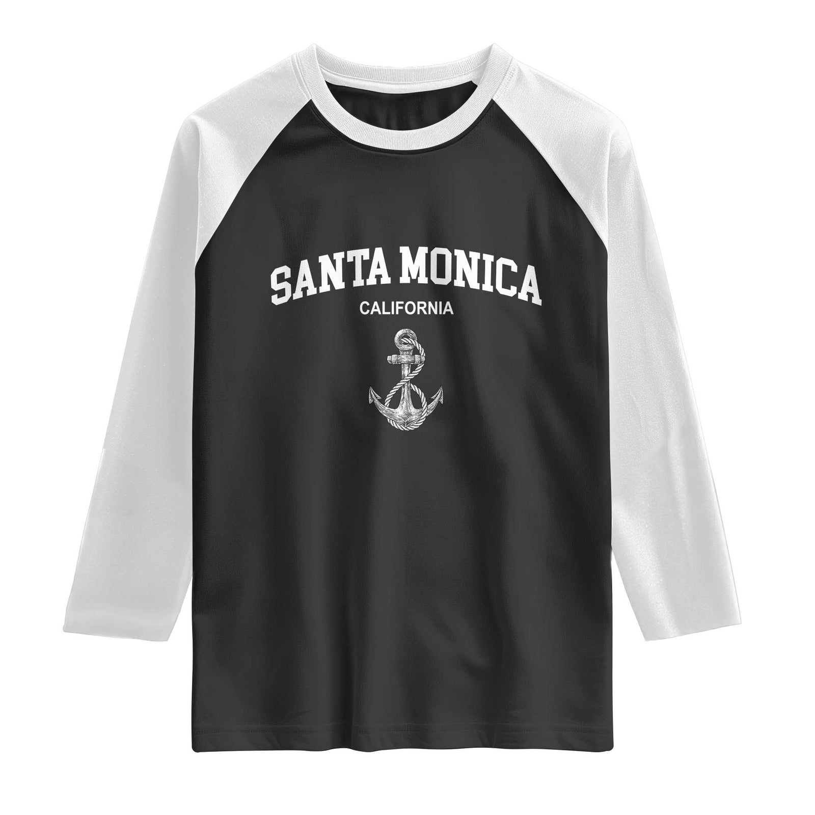 Santa Monica CA California Travel Souvenir Raglan Shirt TS14 Black White Print Your Wear