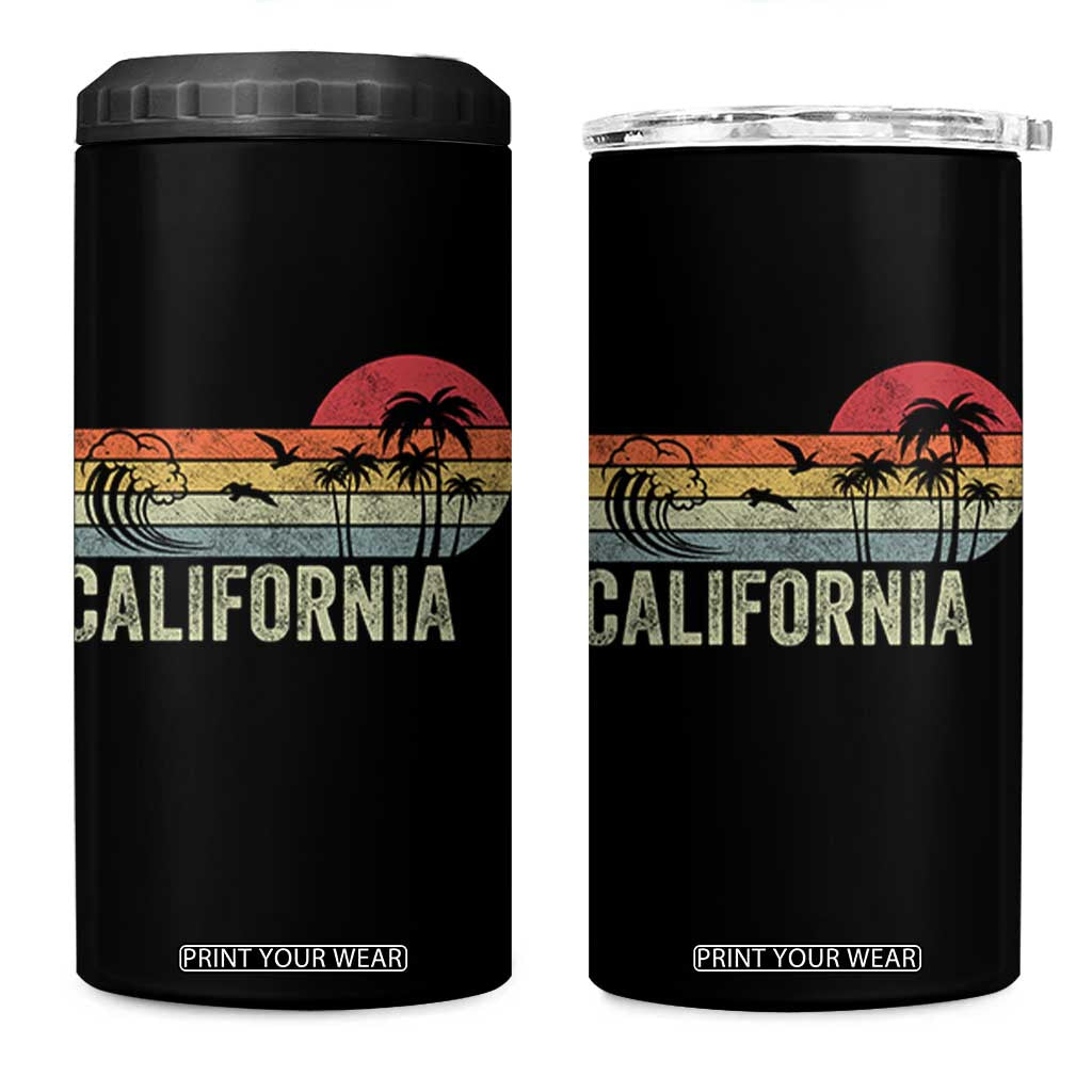 Retro California Beach Shirt, Vintage Cali Sunset Tee 4 in 1 Can Cooler Tumbler TS14 One Size: 16 oz Black Print Your Wear