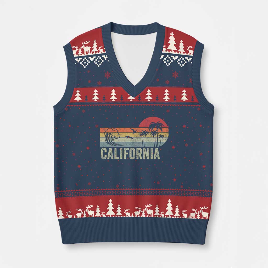 Retro California Beach Shirt, Vintage Cali Sunset Tee V-Neck Knit Sweater Vest TS14 Navy Red Print Your Wear