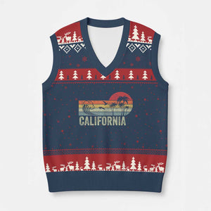 Retro California Beach Shirt, Vintage Cali Sunset Tee V-Neck Knit Sweater Vest TS14 Navy Red Print Your Wear