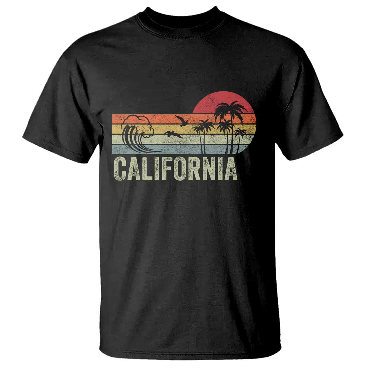 Retro California Beach Shirt, Vintage Cali Sunset Tee T Shirt TS14 Black Print Your Wear