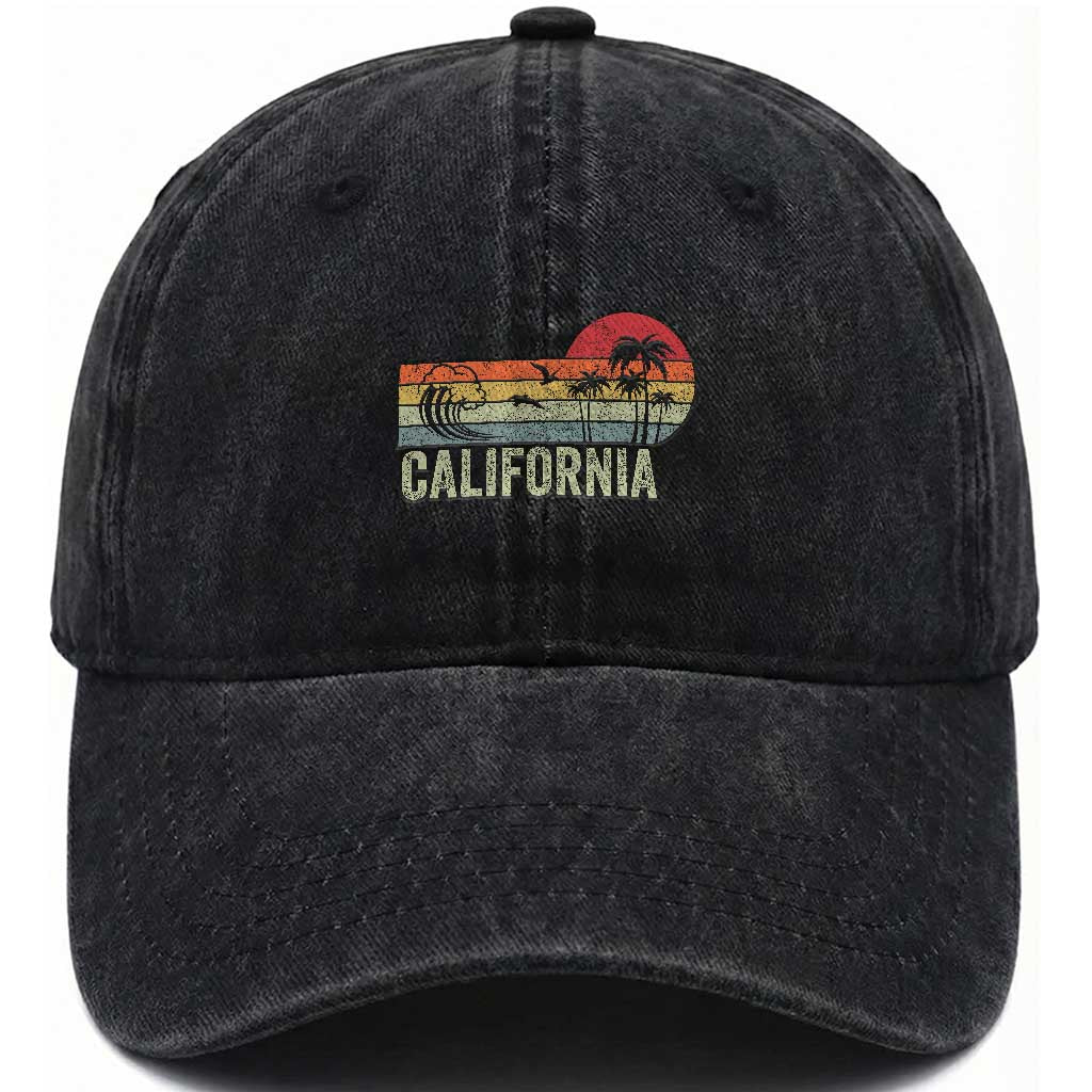Retro California Beach Shirt, Vintage Cali Sunset Tee Washed Cotton Baseball Cap TS14 Print Your Wear