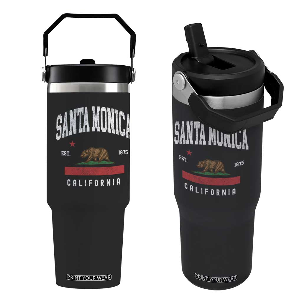 Santa Monica California Flag CA Vintage Established Sports Flip Straw Tumbler TS14 One Size: 30 oz Black Print Your Wear