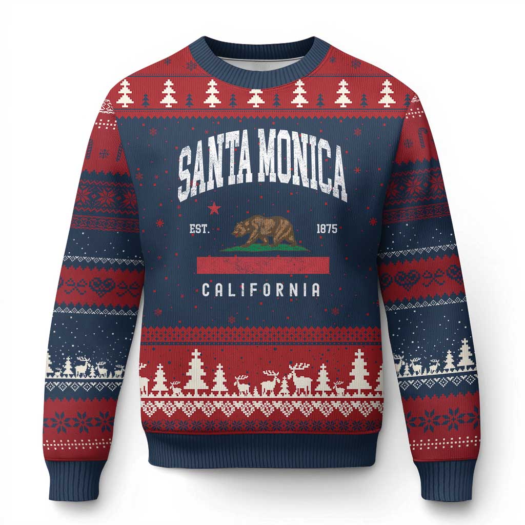 Santa Monica California Flag CA Vintage Established Sports Ugly Christmas Sweater TS14 Navy Red Print Your Wear