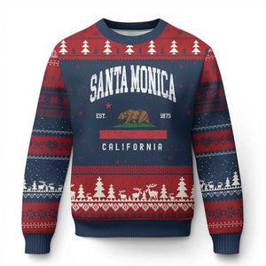 Santa Monica California Flag CA Vintage Established Sports Ugly Christmas Sweater TS14 Navy Red Print Your Wear