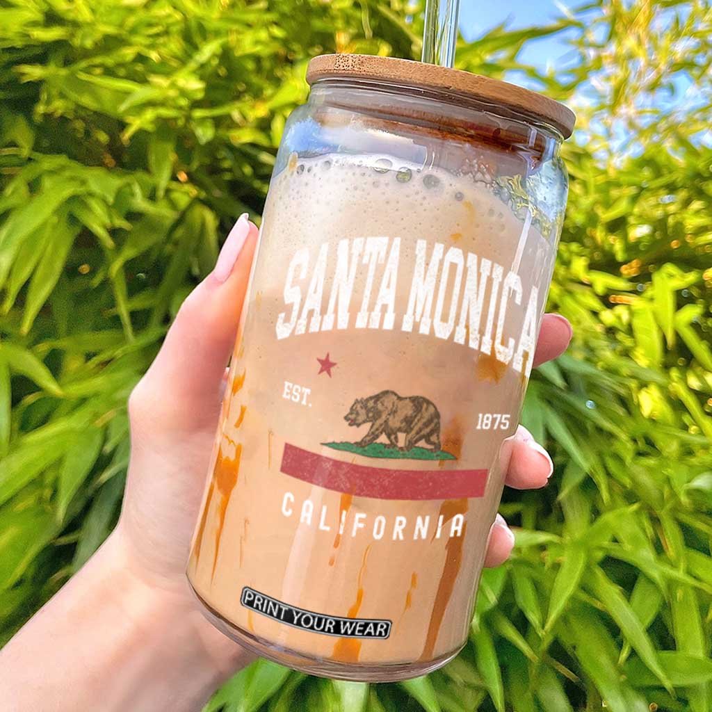 Santa Monica California Flag CA Vintage Established Sports Glass Can TS14 Black Print Your Wear