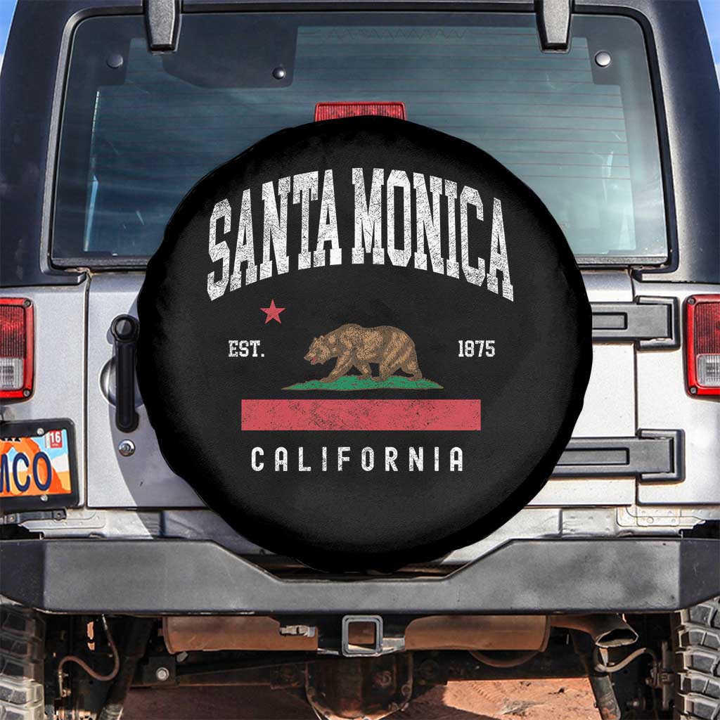 Santa Monica California Flag CA Vintage Established Sports Spare Tire Cover TS14 No hole Black Print Your Wear