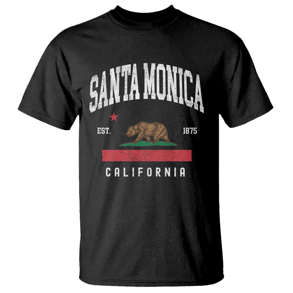 Santa Monica California Flag CA Vintage Established Sports T Shirt TS14 Black Print Your Wear