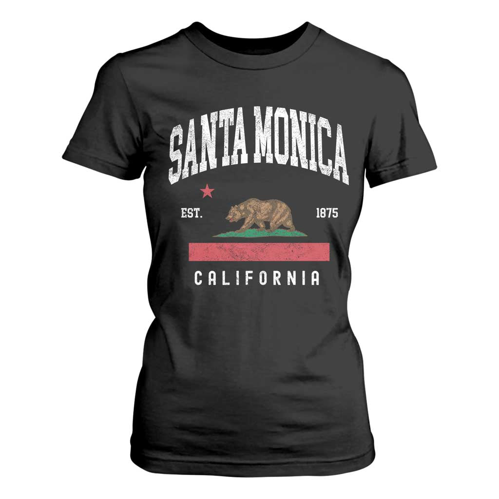 Santa Monica California Flag CA Vintage Established Sports T Shirt For Women TS14 Black Print Your Wear