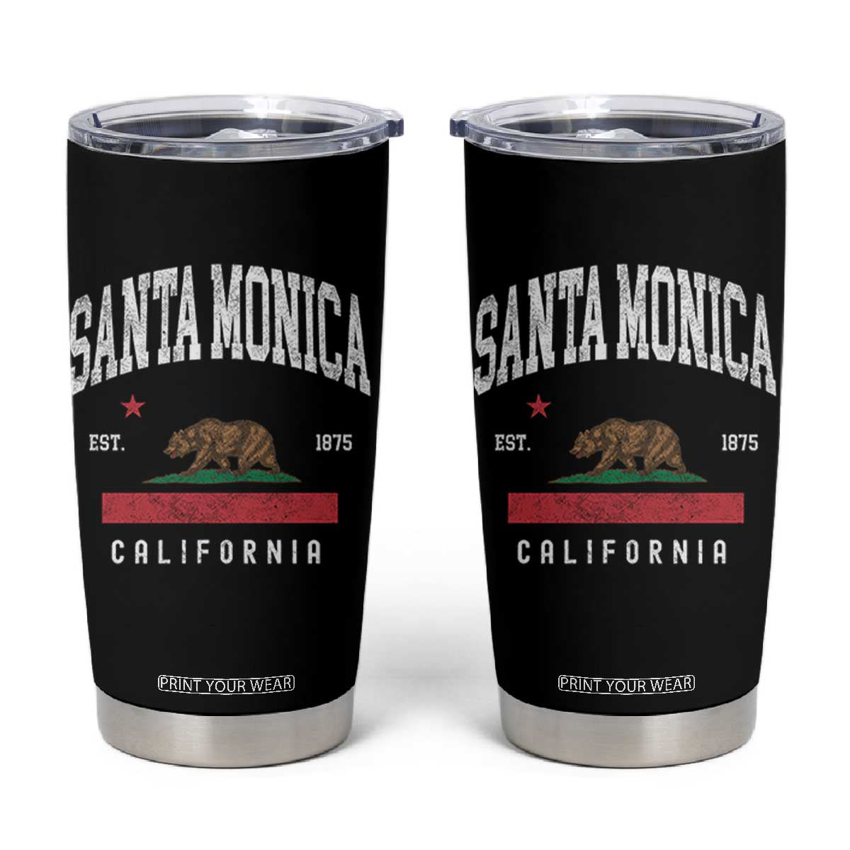 Santa Monica California Flag CA Vintage Established Sports Tumbler Cup TS14 Black Print Your Wear