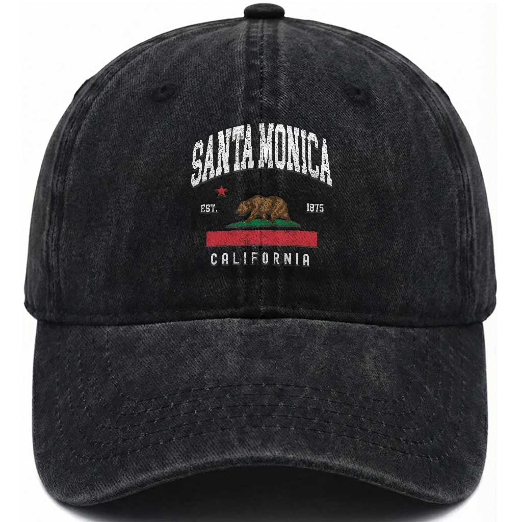 Santa Monica California Flag CA Vintage Established Sports Washed Cotton Baseball Cap TS14 Print Your Wear