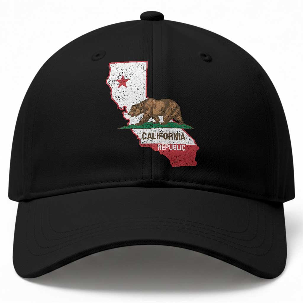 California Republic Cali Map Flag Distressed Style Baseball Cap TS14 Print Your Wear
