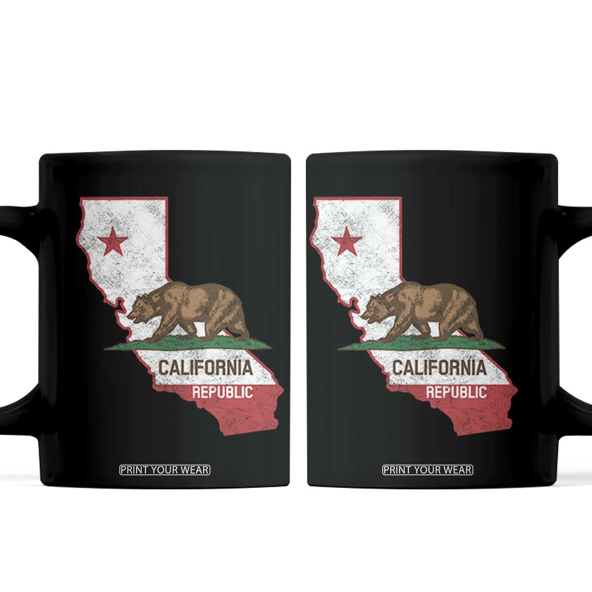 California Republic Cali Map Flag Distressed Style Coffee Mug TS14 Black Print Your Wear