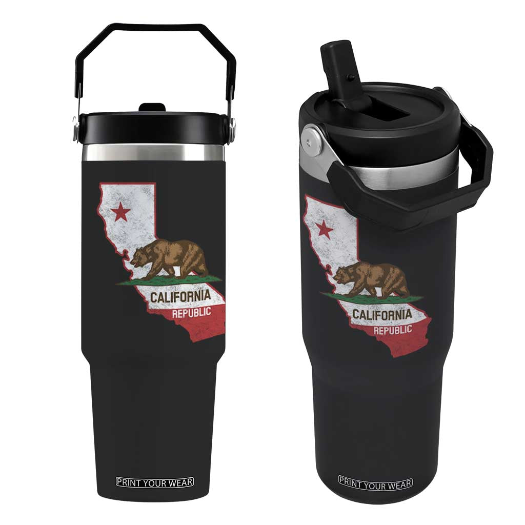 California Republic Cali Map Flag Distressed Style Flip Straw Tumbler TS14 One Size: 30 oz Black Print Your Wear