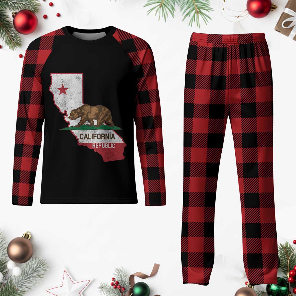 California Republic Cali Map Flag Distressed Style Plaid Pajama Set TS14 Buffalo Plaid Print Your Wear