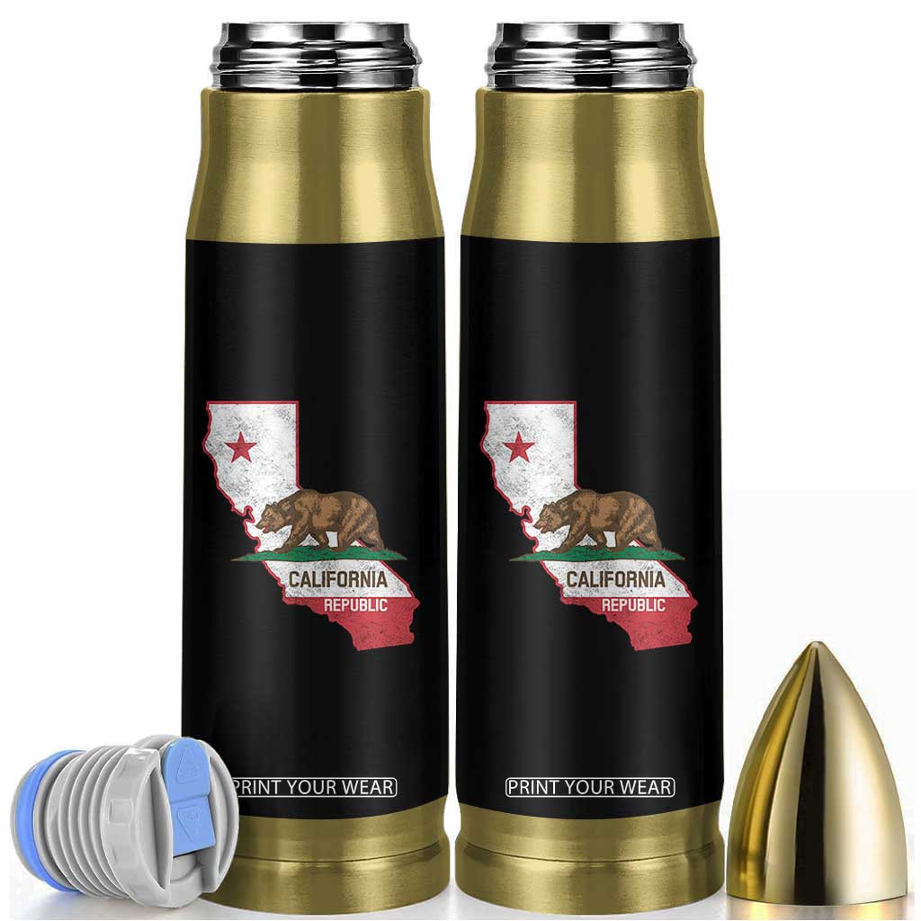 California Republic Cali Map Flag Distressed Style Bullet Tumbler TS14 Black Print Your Wear