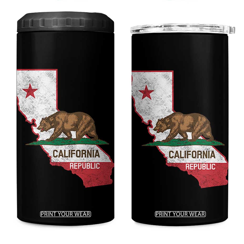 California Republic Cali Map Flag Distressed Style 4 in 1 Can Cooler Tumbler TS14 One Size: 16 oz Black Print Your Wear