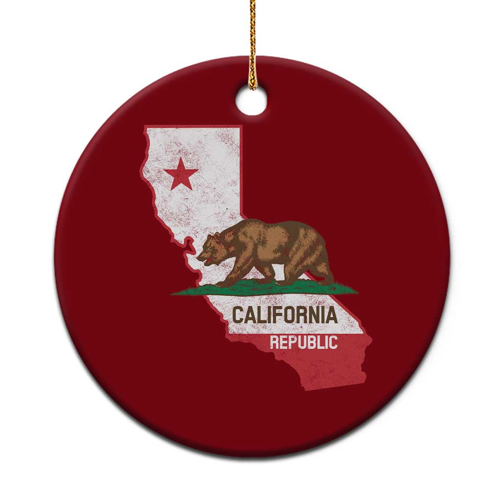 California Republic Cali Map Flag Distressed Style Ceramic Ornament TS14 1pc Red Print Your Wear