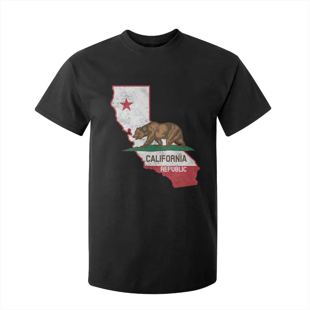 California Republic Cali Map Flag Distressed Style T Shirt For Kid TS14 Black Print Your Wear
