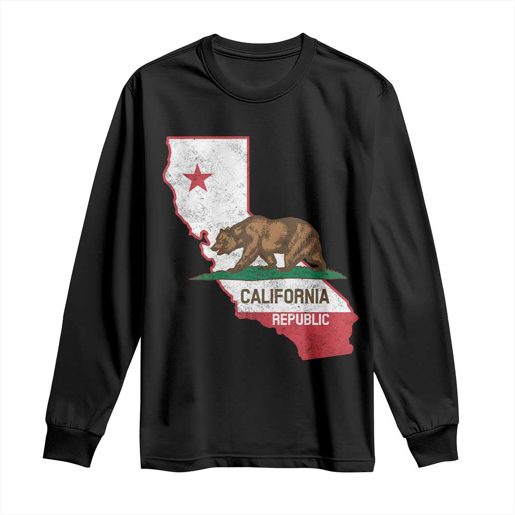 California Republic Cali Map Flag Distressed Style Long Sleeve Shirt TS14 Black Print Your Wear