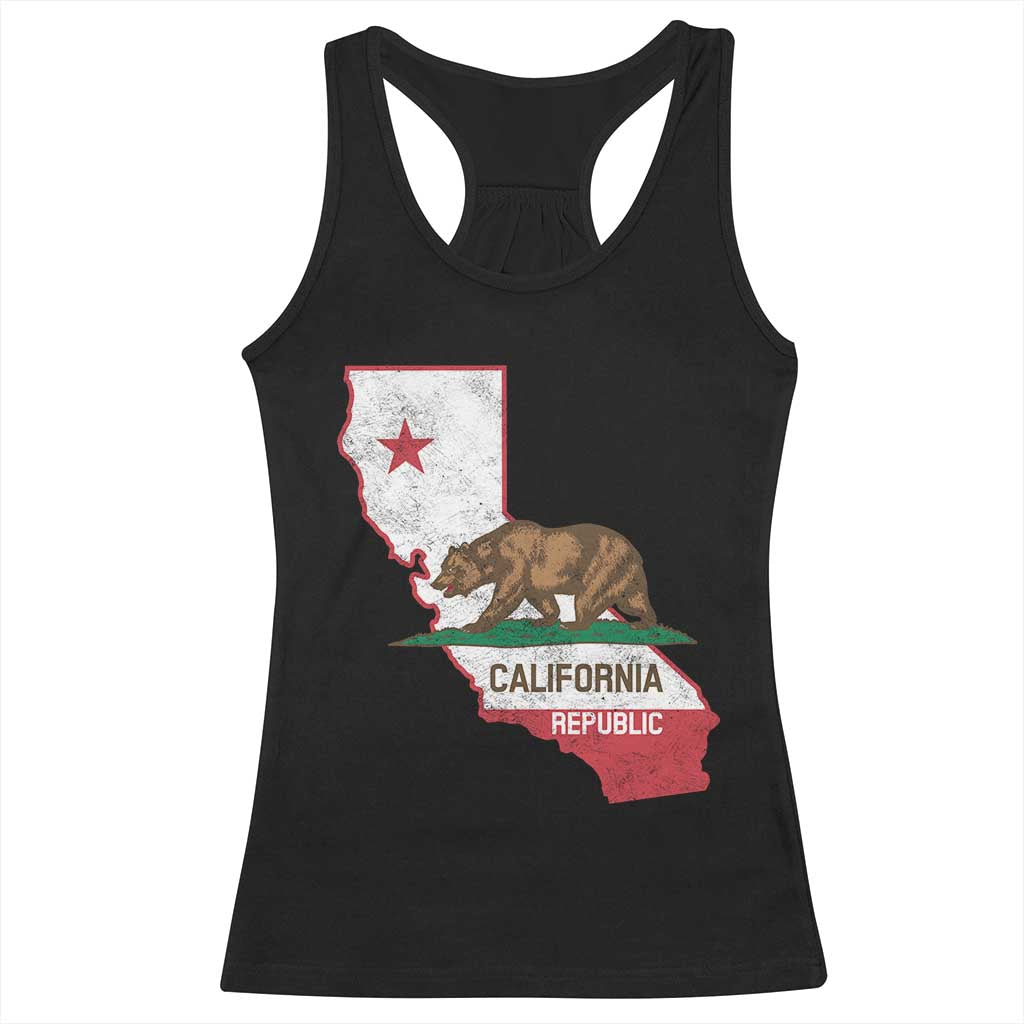 California Republic Cali Map Flag Distressed Style Racerback Tank Top TS14 Black Print Your Wear
