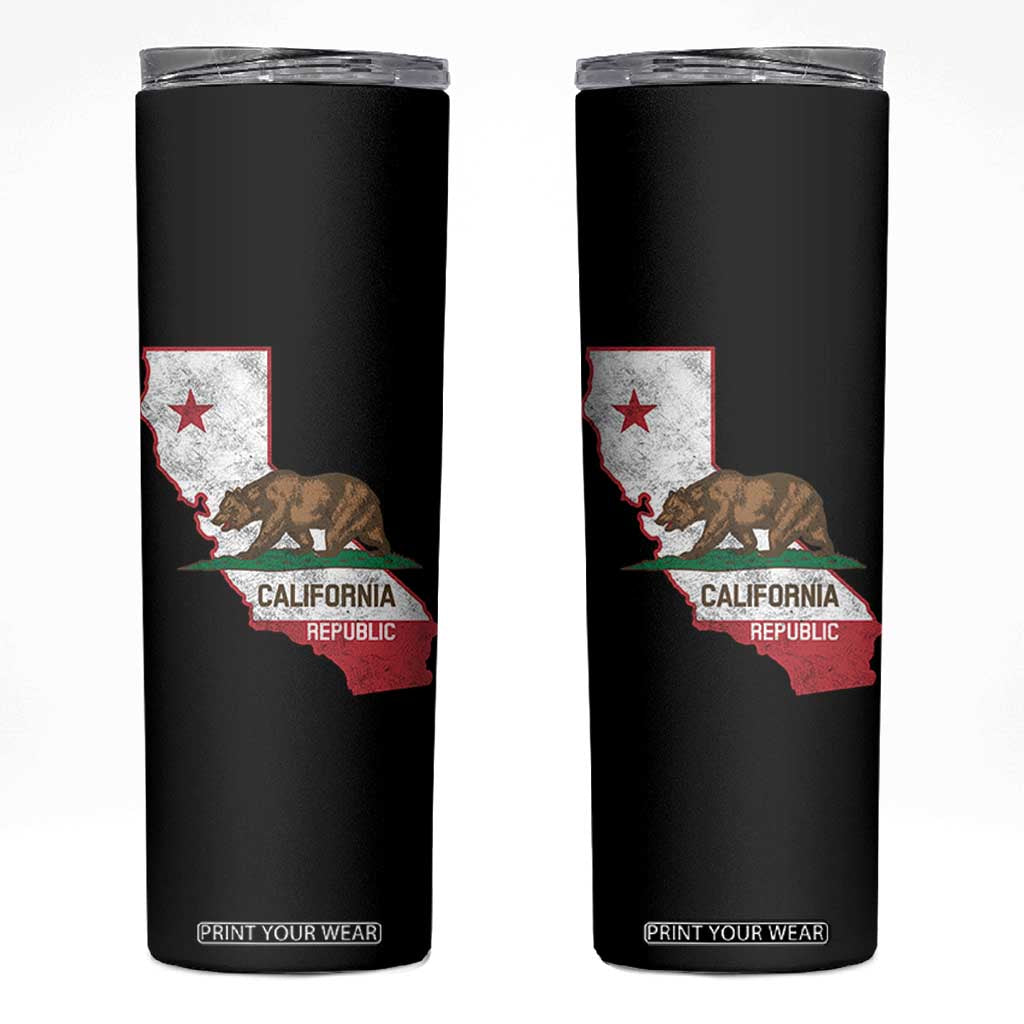 California Republic Cali Map Flag Distressed Style Skinny Tumbler TS14 Black Print Your Wear