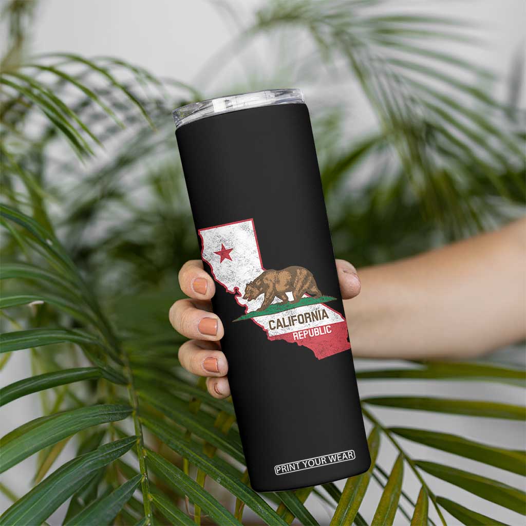 California Republic Cali Map Flag Distressed Style Skinny Tumbler TS14 Print Your Wear