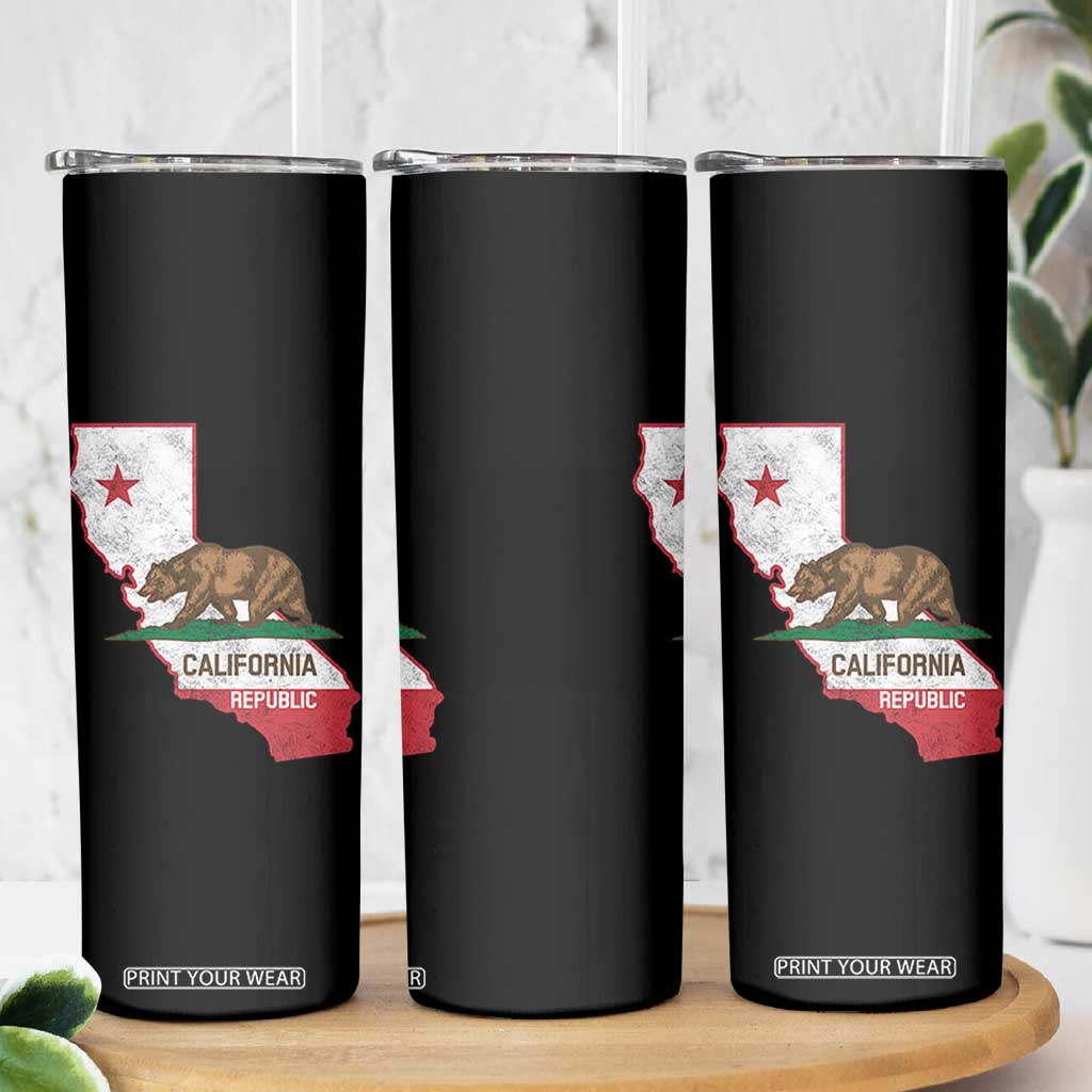 California Republic Cali Map Flag Distressed Style Skinny Tumbler TS14 Print Your Wear