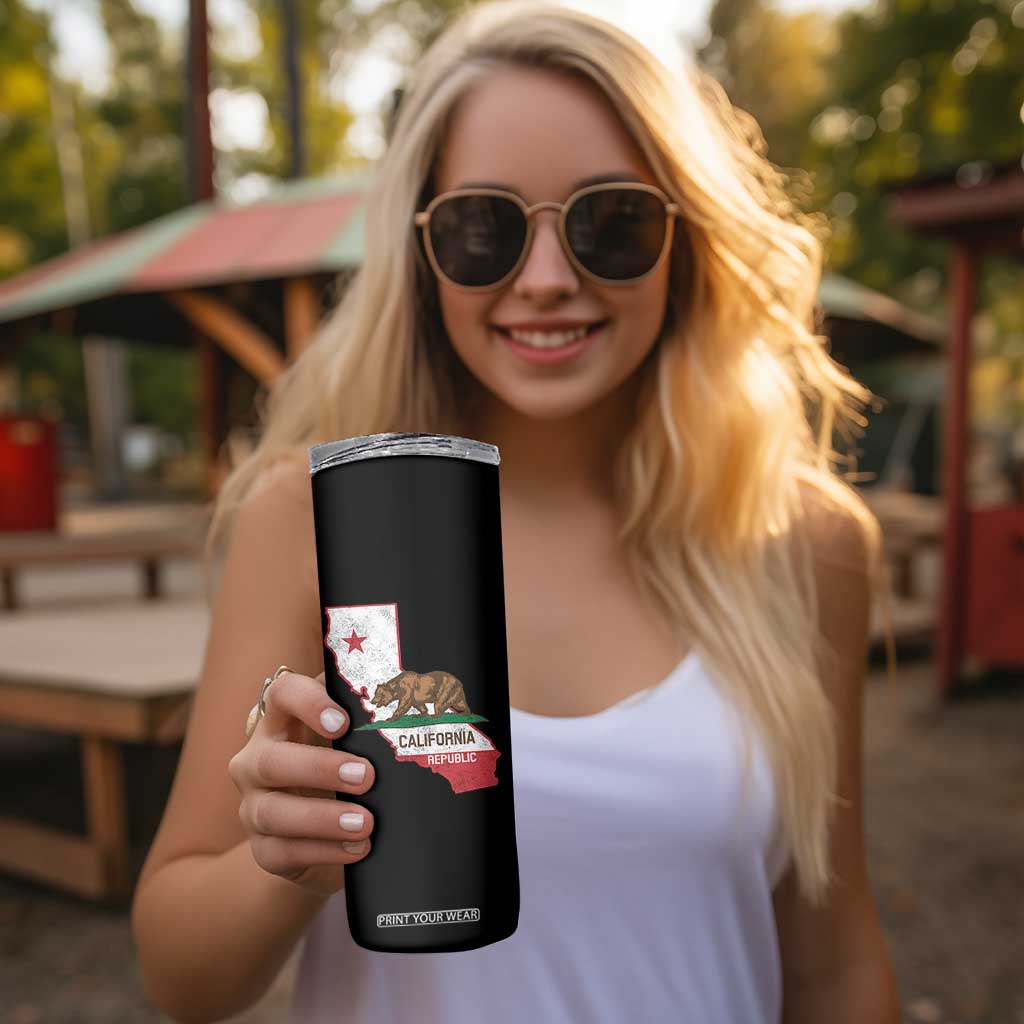 California Republic Cali Map Flag Distressed Style Skinny Tumbler TS14 Print Your Wear